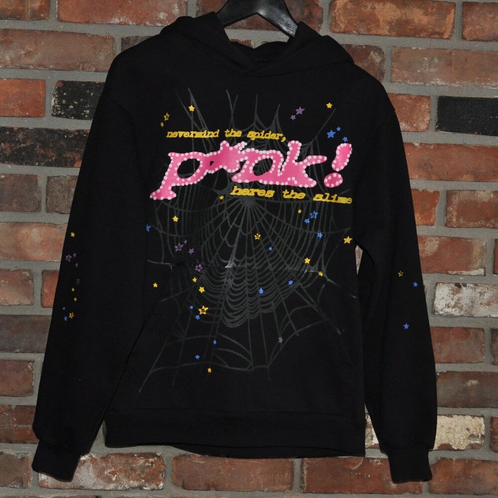 Sp5der P*nk nevermind the spider Black Hoodie Sweatshirt RN#162474 Cotton Small